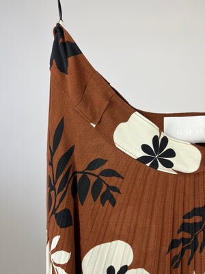 Racil Brown Mara Cupro Pleated Floral Skirt FR 44 (UK 16)