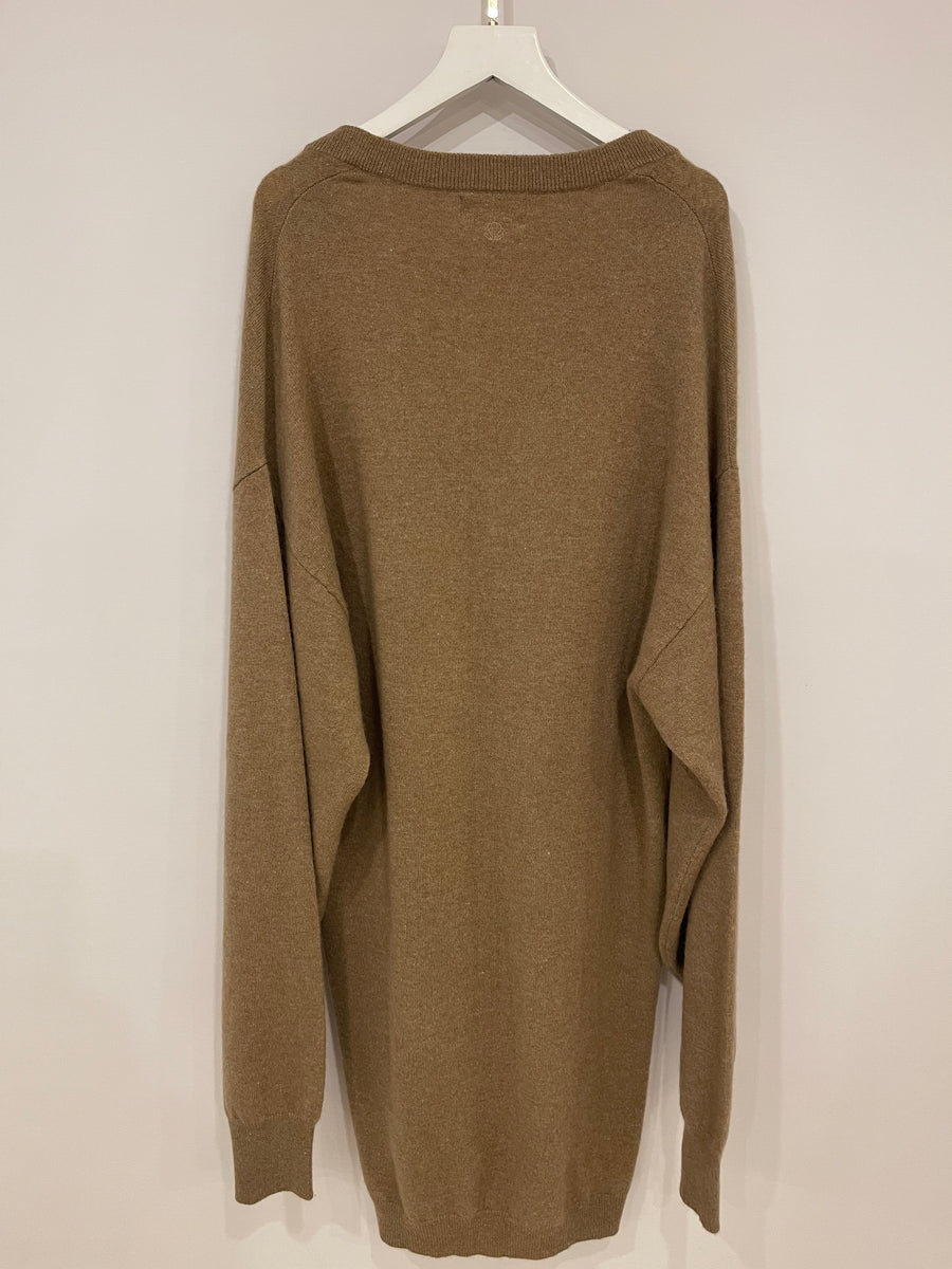 Loulou Studio Brown Cashmere V Neck Midi Dress Size M (UK 10)