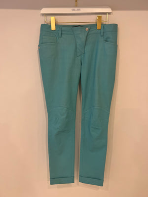 Pierre Balmain Turquoise Leather Trouser FR 38 (UK 10)