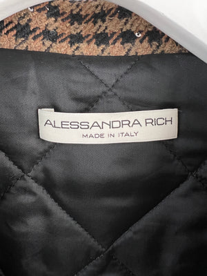 Alessandra Rich Brown Checked Oversized Jacket with Crystal Buttons IT 38 (UK 6)