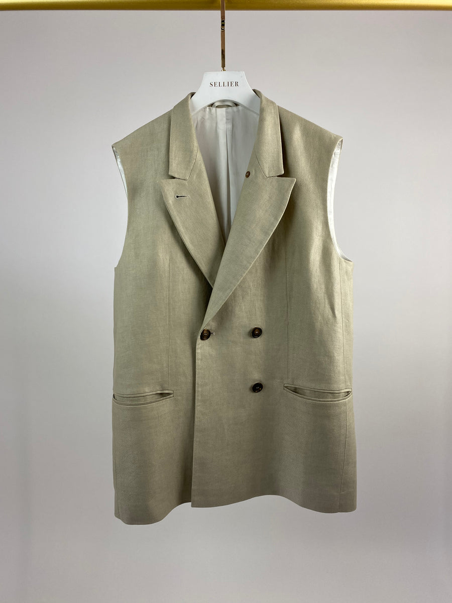 Brunello Cucinelli Sleeveless Button Up Blazer with Tie Waist Strap IT 44 (UK 12)
