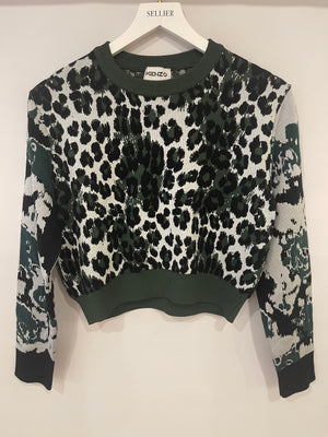 Kenzo Khaki Leopard Jumper and Skirt Two-piece Set Size S (UK 8)