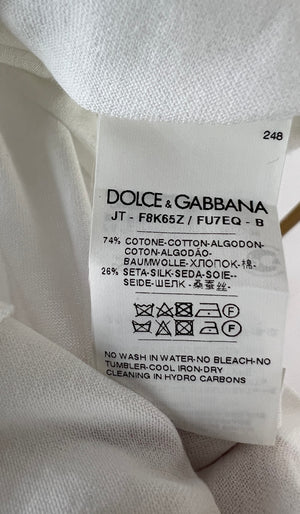 Dolce & Gabbana White V-Neck T-shirt with Rose and Tie Neck Detail Size IT 36 (UK 4)