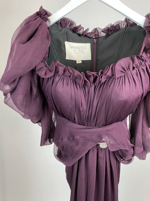 Giambattista Valli Couture Silk Burgundy Embellished Dress IT 38 (UK 6)