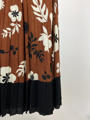 Racil Brown Mara Cupro Pleated Floral Skirt FR 36 (UK 8)