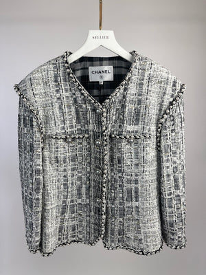 Chanel White and Black Runway Tweed Jacket with Pearl Detail FR 42 (UK 14)