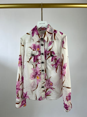 Zimmermann Cream Floral Shirt with Pocket Detail Size 0 (UK 6)