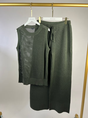Joseph Green Knitted Sleeveless Top and Wide Leg Trousers Set Size S/L (UK 8/12)
