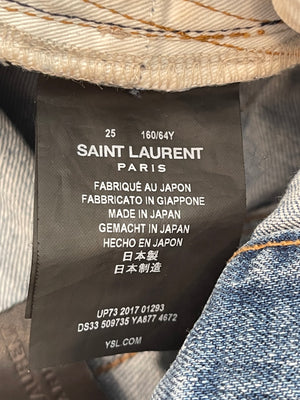 Saint Laurent Light Wash Distressed Denim Straight Leg Jeans with Rips Size 25 (UK 6)