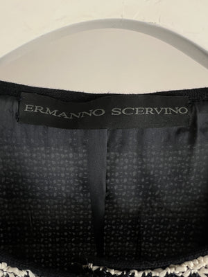 Ermanno Scervino Navy Striped Short Sleeve Cropped Jacket with Crystal Embellished Collar Detail Size IT 40 (UK 8)