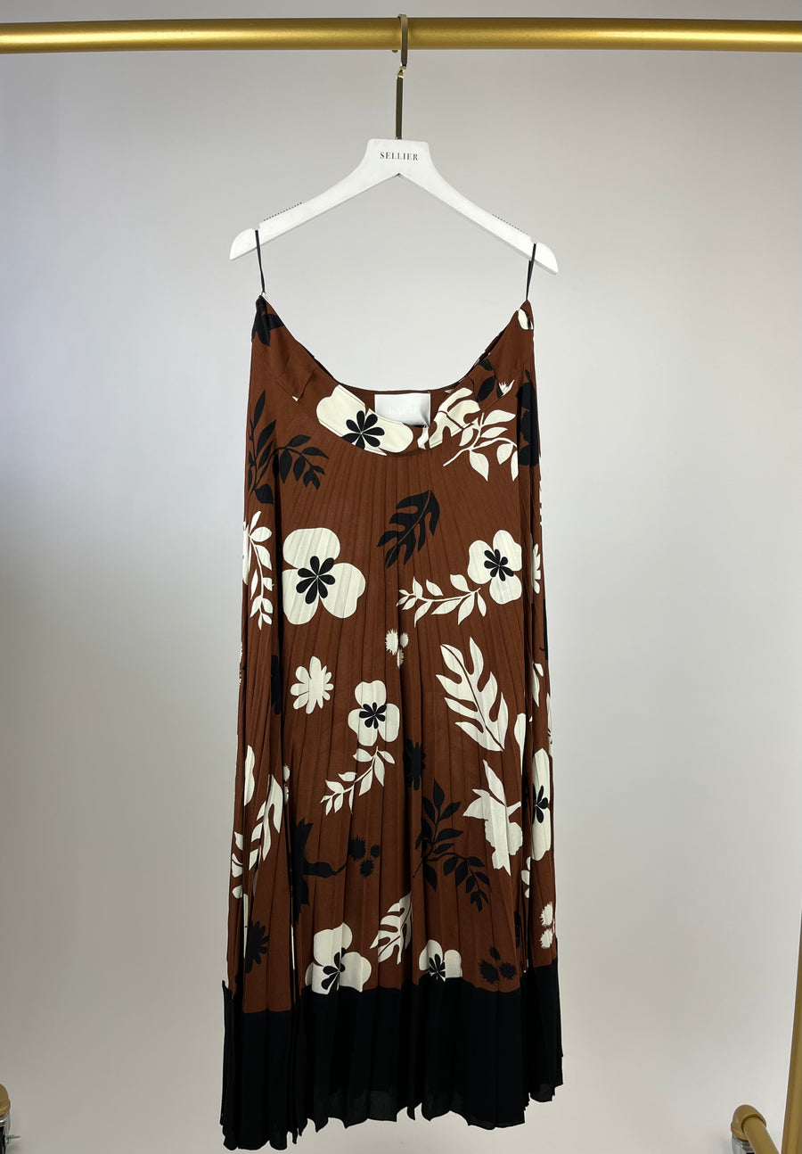 Racil Brown Mara Cupro Pleated Floral Skirt FR 44 (UK 16)