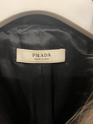 Prada Black Wool Coat with Double Fur on Collar Size IT 38 (UK 6)