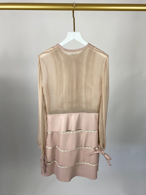 Valentino Pale Pink Silk and Leather Dress with Lace Detail IT 38 (UK 6)